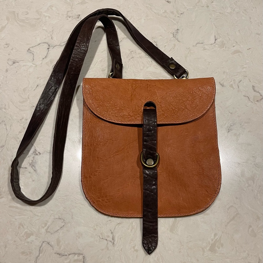 Sundance Catalog Tan and Brown Leather Loredo Crossbody Bag